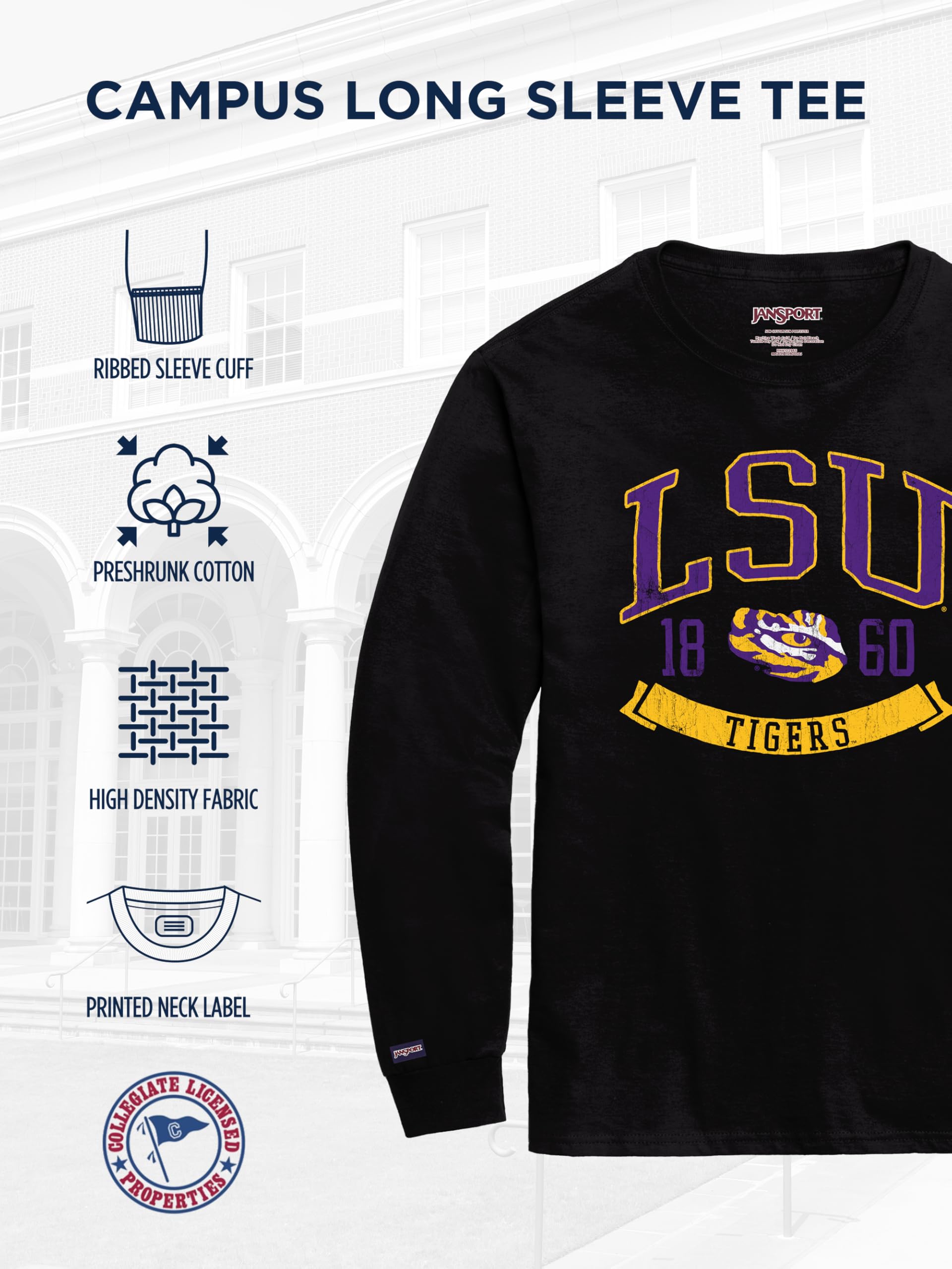 JanSport NCAA Officially Licensed Campus Long Sleeve T Shirt for Men, Soft & Breathable Pre-Shrunk Cotton Crewneck T Shirt - Image 5