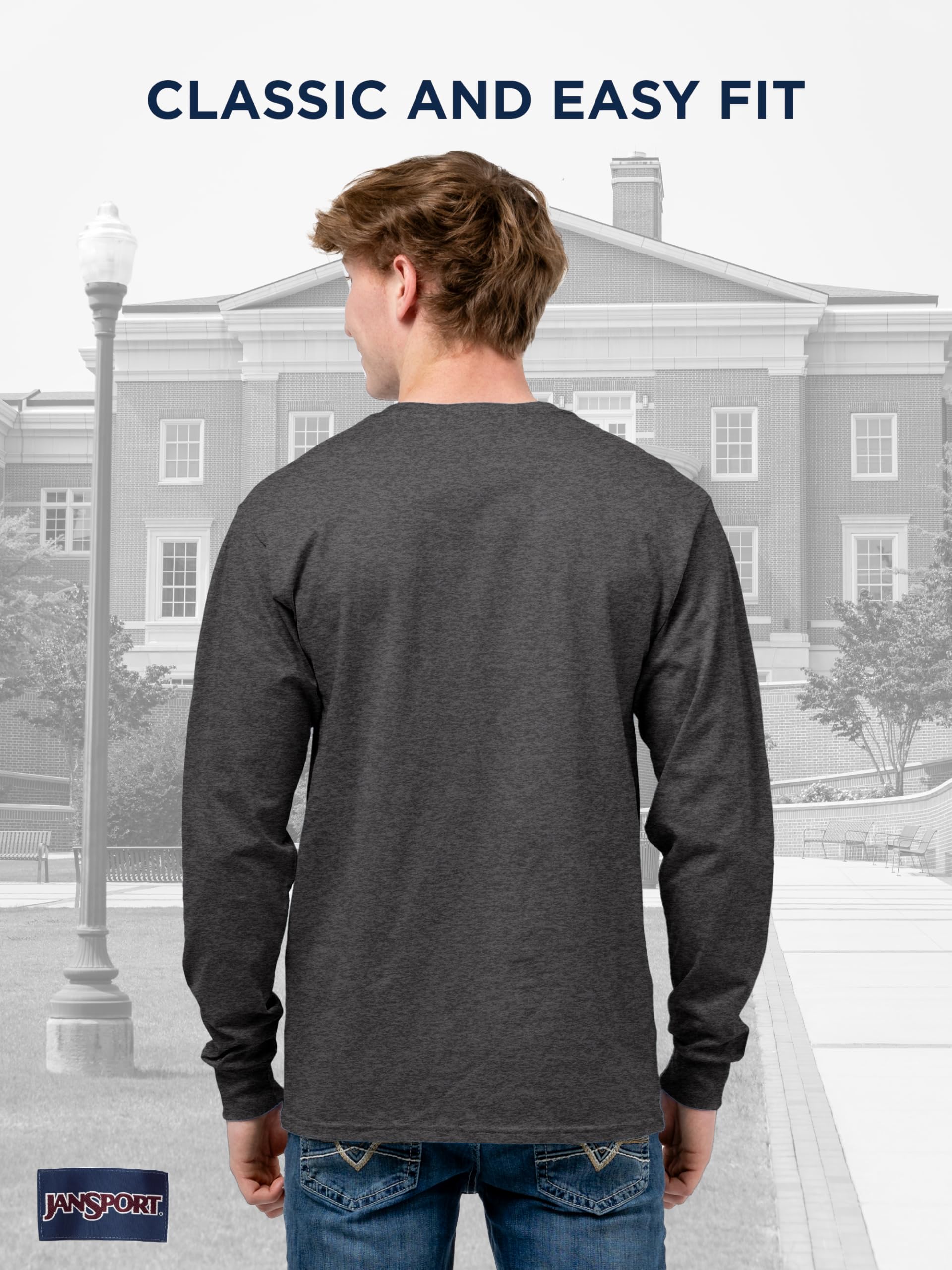 JanSport NCAA Officially Licensed Campus Long Sleeve T Shirt for Men, Soft & Breathable Pre-Shrunk Cotton Crewneck T Shirt - Image 4