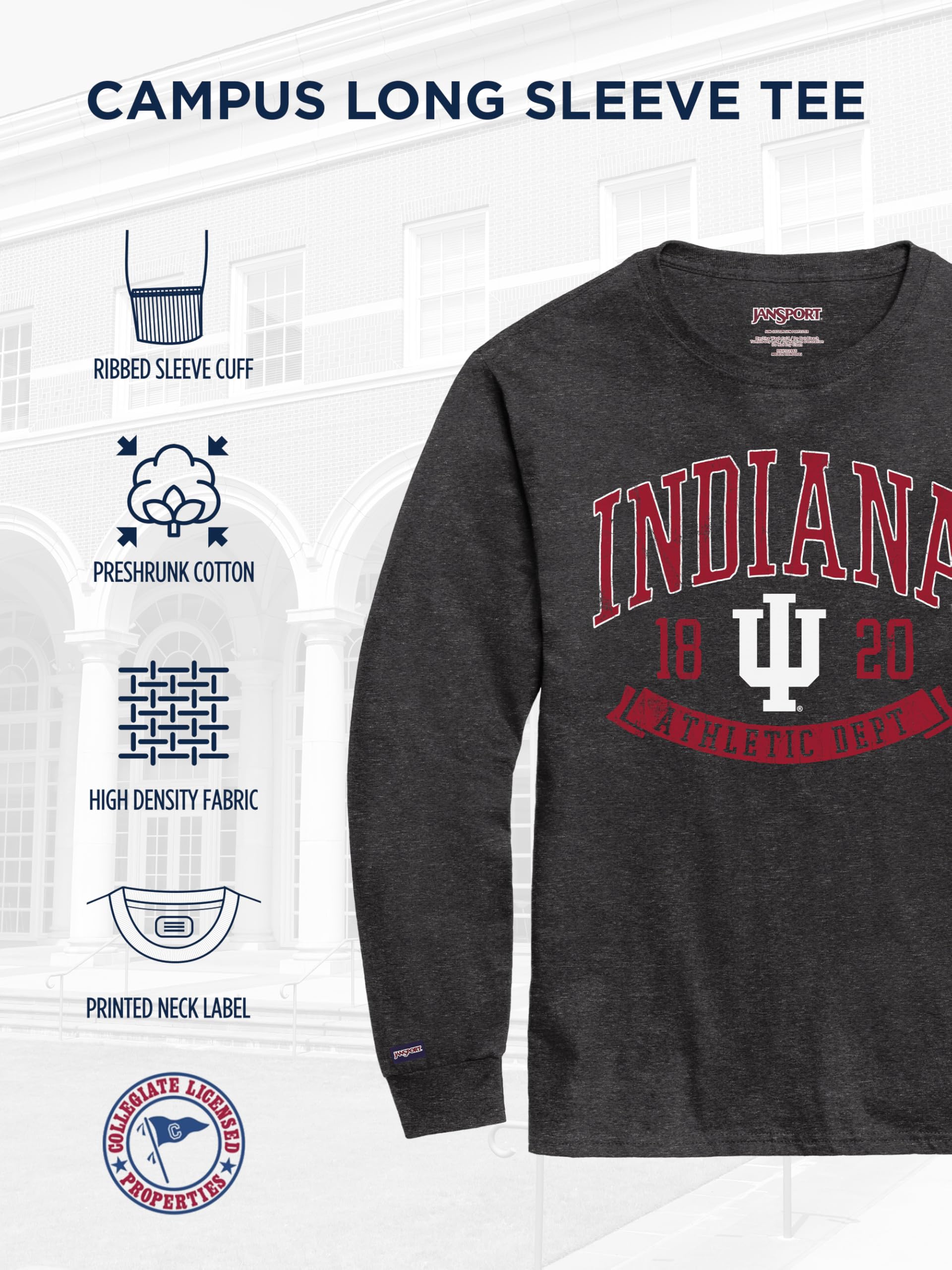 JanSport NCAA Officially Licensed Campus Long Sleeve T Shirt for Men, Soft & Breathable Pre-Shrunk Cotton Crewneck T Shirt - Image 5