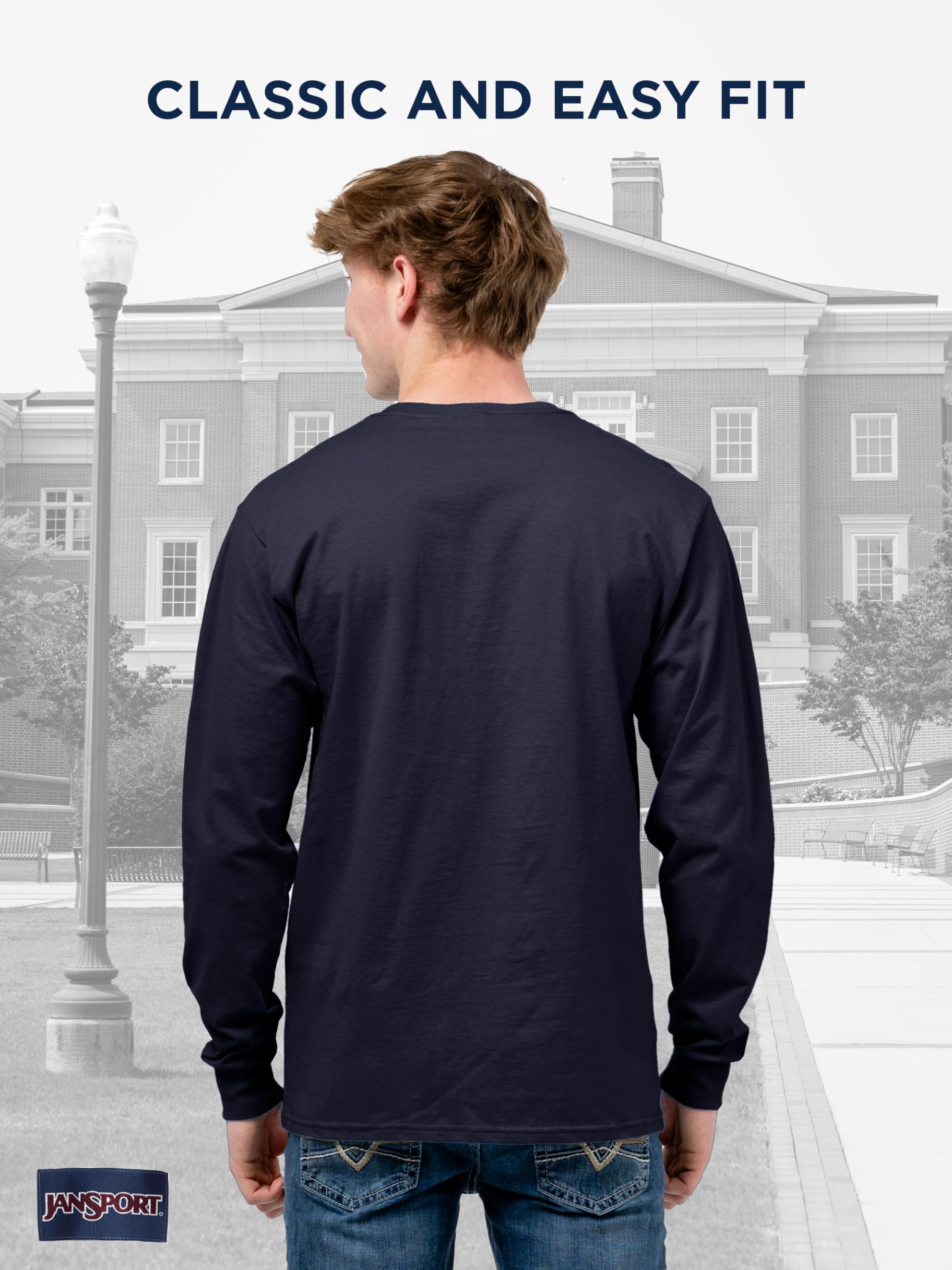 JanSport NCAA Officially Licensed Campus Long Sleeve T Shirt for Men, Soft & Breathable Pre-Shrunk Cotton Crewneck T Shirt - Image 4