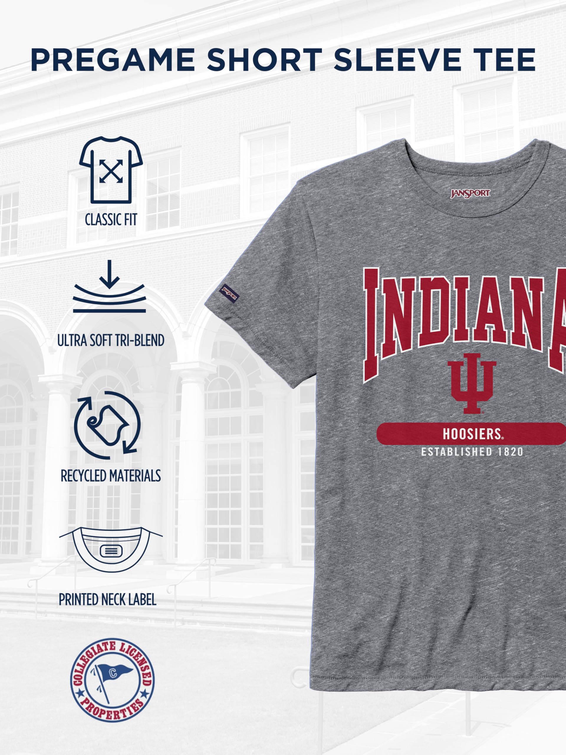 JanSport NCAA Officially Licensed Pregame Short Sleeve T Shirt for Men, Soft & Breathable Triblend Crewneck T Shirt - Image 5